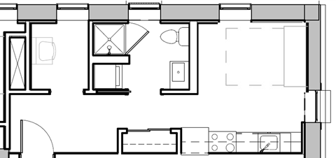 Floor plan for studio, 1 bath, 322 sqft